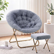 Darrahopens Furniture > Bar Stools & Chairs > Arm Chairs & Recliners Artiss Comfy Saucer Chair Soft Faux Fur Foldable Accent Chair with Ottoman Grey In Australia - Darrahopens