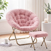Darrahopens Furniture > Bar Stools & Chairs > Arm Chairs & Recliners Artiss Comfy Saucer Chair Soft Faux Fur Foldable Accent Chair with Ottoman Pink In Australia - Darrahopens