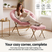 Darrahopens Furniture > Bar Stools & Chairs > Arm Chairs & Recliners Artiss Comfy Saucer Chair Soft Faux Fur Foldable Accent Chair with Ottoman Pink In Australia - Darrahopens