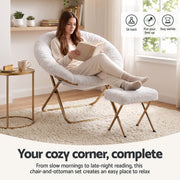 Darrahopens Furniture > Bar Stools & Chairs > Arm Chairs & Recliners Artiss Comfy Saucer Chair Soft Faux Fur Foldable Accent Chair with Ottoman White In Australia - Darrahopens