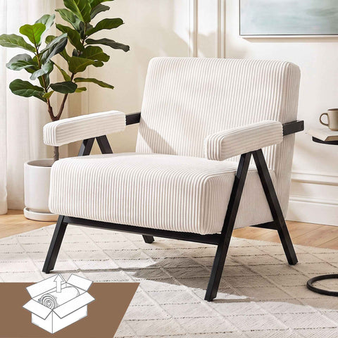 Darrahopens Furniture > Bar Stools & Chairs > Arm Chairs & Recliners Artiss Compressed Armchair White Corduroy Accent Chair for Small Space In Australia - Darrahopens