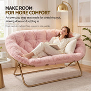 Darrahopens Furniture > Bar Stools & Chairs > Arm Chairs & Recliners Artiss Double Saucer Chair Soft Faux Fur Lounge Foldable Oversize Chair for Bedroom Pink In Australia - Darrahopens
