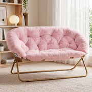 Darrahopens Furniture > Bar Stools & Chairs > Arm Chairs & Recliners Artiss Double Saucer Chair Soft Faux Fur Lounge Foldable Oversize Chair for Bedroom Pink In Australia - Darrahopens