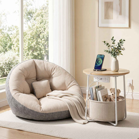 Darrahopens Furniture > Bar Stools & Chairs > Arm Chairs & Recliners Artiss Floor Lounge and Coffee Table w/ Charging Station Set