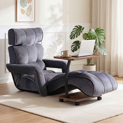 Darrahopens Furniture > Bar Stools & Chairs > Arm Chairs & Recliners Artiss Floor Lounge & Coffee Table Set, Adjustable Recliner End Table w/ Wheels