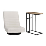 Darrahopens Furniture > Bar Stools & Chairs > Arm Chairs & Recliners Artiss Floor Lounge & Coffee Table Set, Swviel Foldable Linen Sofa Chair White, C-Shaped Side Table Walnut