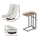 Darrahopens Furniture > Bar Stools & Chairs > Arm Chairs & Recliners Artiss Floor Lounge & Coffee Table Set, Swviel Foldable Linen Sofa Chair White, C-Shaped Side Table Walnut