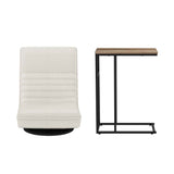 Darrahopens Furniture > Bar Stools & Chairs > Arm Chairs & Recliners Artiss Floor Lounge & Coffee Table Set, Swviel Foldable Linen Sofa Chair White, C-Shaped Side Table Walnut