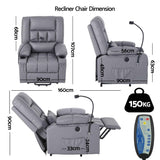 Darrahopens Furniture > Bar Stools & Chairs > Arm Chairs & Recliners Artiss Power Lift Recliner Chair with Massage and Heat for Elderly, Electric Sofa Reclining Chair with USB and Phone Holder, PU Leather Comfy Armchair for Living Room, 2 Cup Holder & 4 Pockets, Grey
