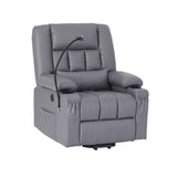 Darrahopens Furniture > Bar Stools & Chairs > Arm Chairs & Recliners Artiss Power Lift Recliner Chair with Massage and Heat for Elderly, Electric Sofa Reclining Chair with USB and Phone Holder, PU Leather Comfy Armchair for Living Room, 2 Cup Holder & 4 Pockets, Grey