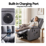 Darrahopens Furniture > Bar Stools & Chairs > Arm Chairs & Recliners Artiss Power Lift Recliner Chair with Massage and Heat for Elderly, Electric Sofa Reclining Chair with USB and Phone Holder, PU Leather Comfy Armchair for Living Room, 2 Cup Holder & 4 Pockets, Grey