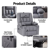 Darrahopens Furniture > Bar Stools & Chairs > Arm Chairs & Recliners Artiss Power Lift Recliner Chair with Massage and Heat for Elderly, Electric Sofa Reclining Chair with USB and Phone Holder, PU Leather Comfy Armchair for Living Room, 2 Cup Holder & 4 Pockets, Grey