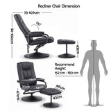 Darrahopens Furniture > Bar Stools & Chairs > Arm Chairs & Recliners Artiss Recliner with Ottoman 360-Degree Swivel Recliner Chair and Ottoman Set PU Leather Black