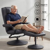 Darrahopens Furniture > Bar Stools & Chairs > Arm Chairs & Recliners Artiss Recliner with Ottoman 360-Degree Swivel Recliner Chair and Ottoman Set PU Leather Black