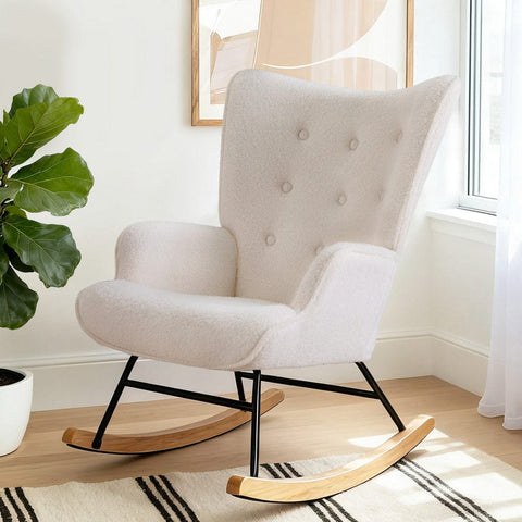 Darrahopens Furniture > Bar Stools & Chairs > Arm Chairs & Recliners Artiss Rocking Armchair Nursing Chair Boucle Fabric White