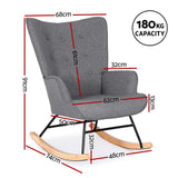 Darrahopens Furniture > Bar Stools & Chairs > Arm Chairs & Recliners Artiss Rocking Armchair Nursing Chair Linen Fabric Grey