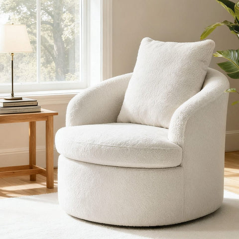 Darrahopens Furniture > Bar Stools & Chairs > Arm Chairs & Recliners Artiss Round Swivel Armchair Extra Pillow White