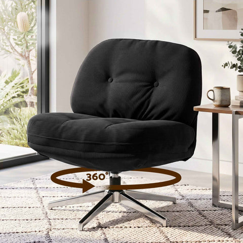 Darrahopens Furniture > Bar Stools & Chairs > Arm Chairs & Recliners Artiss Swivel Chair Nursing Armchair Lounge Corduroy Steel Star Base Black In Australia - Darrahopens