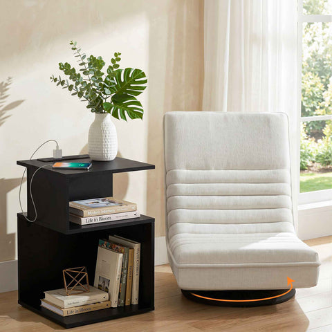 Darrahopens Furniture > Bar Stools & Chairs > Arm Chairs & Recliners Artiss Swivel Floor Chair and Bedside Table with Charging Station Set