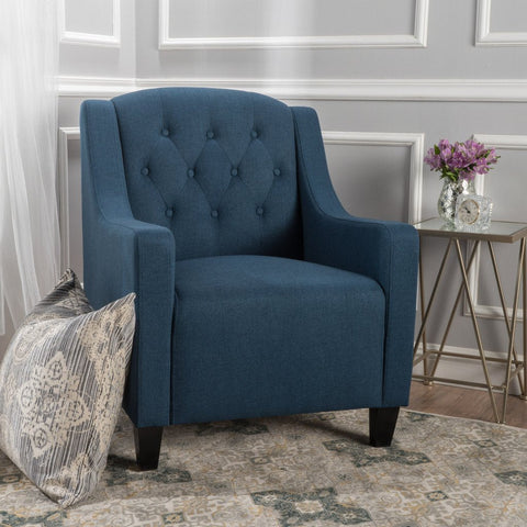 Darrahopens Furniture > Bar Stools & Chairs > Arm Chairs & Recliners Canberra Linen Fabric Tufted Armchair in Dark Blue