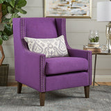 Darrahopens Furniture > Bar Stools & Chairs > Arm Chairs & Recliners Cecilia Classic Studded Purple Wingback Club Armchair