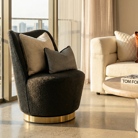 Darrahopens Furniture > Bar Stools & Chairs > Arm Chairs & Recliners Interior Ave - Chateau Swivel Accent Chair - Charcoal Boucle