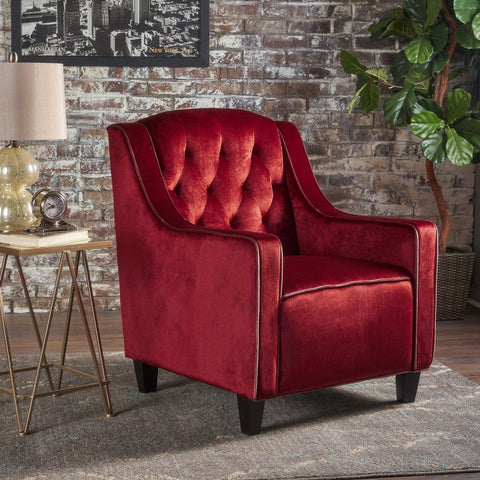 Darrahopens Furniture > Bar Stools & Chairs > Arm Chairs & Recliners Lara Two Tone Tufted Garnet New Velvet Club Armchair