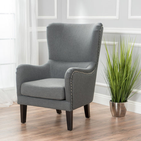 Darrahopens Furniture > Bar Stools & Chairs > Arm Chairs & Recliners Vintage Grey Fabric High Back Padded Armchair
