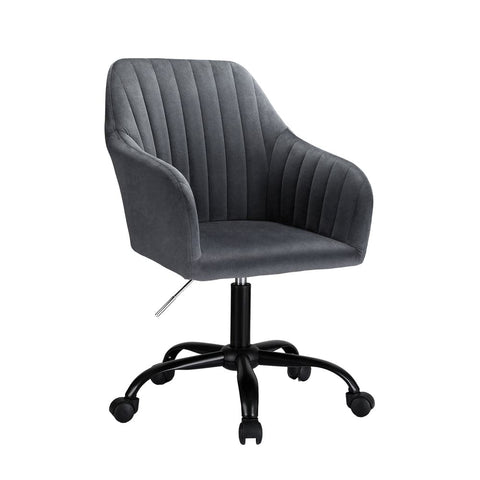 Darrahopens Furniture > Bar Stools & Chairs Artiss Office Chair Velvet Seat Dark Grey