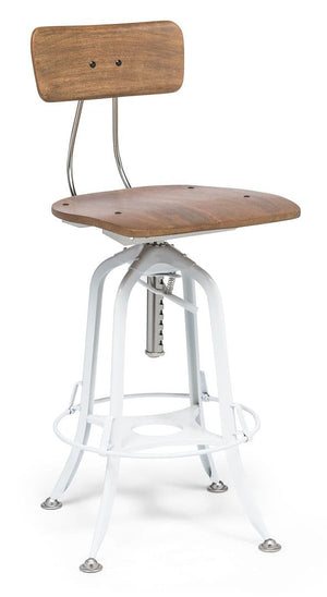 Darrahopens Furniture > Bar Stools & Chairs Hamptons Style White Bar Stool Chair Height Adjustable and Swivel with Natural Wood Top