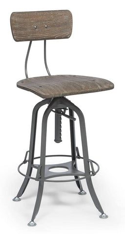 Darrahopens Furniture > Bar Stools & Chairs Industrial Swivel Height Adjustable Grey Oak Wood Bar Stool Chair with Back