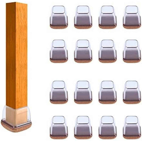 Darrahopens Furniture > Bar Stools & Chairs > Table & Bar Stools 16pcs Silicone Chair Leg Floor Protectors Furniture Leg Feet Cup for Hardwood Floors with Wrapped Felt -Square transparent