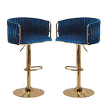 Darrahopens Furniture > Bar Stools & Chairs > Table & Bar Stools 2x Height Adjustable Blue Swivel Bar Stool Velvet Golden Round Base Barstools Chairs