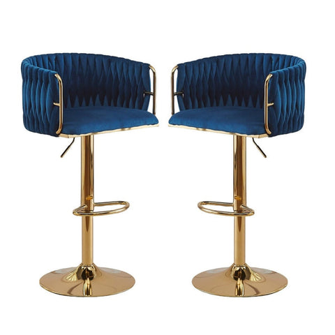 Darrahopens Furniture > Bar Stools & Chairs > Table & Bar Stools 2x Height Adjustable Blue Swivel Bar Stool Velvet Golden Round Base Barstools Chairs