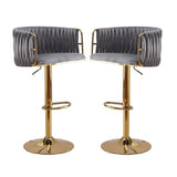 Darrahopens Furniture > Bar Stools & Chairs > Table & Bar Stools 2x Height Adjustable Grey Swivel Bar Stool Velvet Golden Round Base Barstools Chairs
