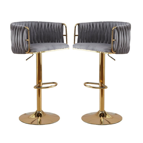 Darrahopens Furniture > Bar Stools & Chairs > Table & Bar Stools 2x Height Adjustable Grey Swivel Bar Stool Velvet Golden Round Base Barstools Chairs