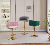 Darrahopens Furniture > Bar Stools & Chairs > Table & Bar Stools 2x Height Adjustable Grey Swivel Bar Stool Velvet Golden Round Base Barstools Chairs
