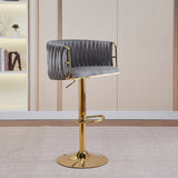 Darrahopens Furniture > Bar Stools & Chairs > Table & Bar Stools 2x Height Adjustable Grey Swivel Bar Stool Velvet Golden Round Base Barstools Chairs