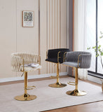 Darrahopens Furniture > Bar Stools & Chairs > Table & Bar Stools 2x Height Adjustable Grey Swivel Bar Stool Velvet Golden Round Base Barstools Chairs