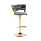 Darrahopens Furniture > Bar Stools & Chairs > Table & Bar Stools 2x Height Adjustable Swivel Bar Stool Velvet Golden Base Barstools Chairs Padded Seat- Grey