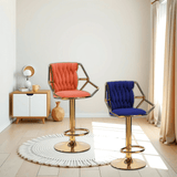 Darrahopens Furniture > Bar Stools & Chairs > Table & Bar Stools 2x Height Velvet Padded Golden Round Base Barstools Chairs with Backrest and Footrest -ORANGE