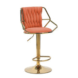 Darrahopens Furniture > Bar Stools & Chairs > Table & Bar Stools 2x Height Velvet Padded Golden Round Base Barstools Chairs with Backrest and Footrest -ORANGE