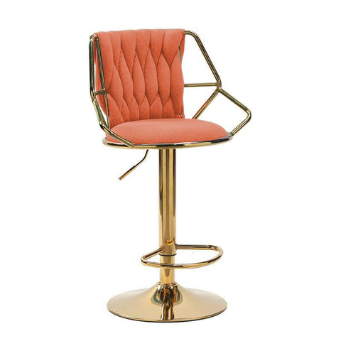 Darrahopens Furniture > Bar Stools & Chairs > Table & Bar Stools 2x Height Velvet Padded Golden Round Base Barstools Chairs with Backrest and Footrest -ORANGE