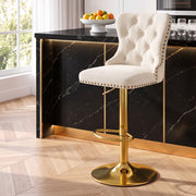 Darrahopens Furniture > Bar Stools & Chairs > Table & Bar Stools Artiss 1x Bar Stool Counter Chair Kitchen Adjustable Nailhead Trim Velvet Ivory In Australia - Darrahopens