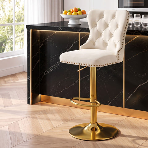 Darrahopens Furniture > Bar Stools & Chairs > Table & Bar Stools Artiss 1x Bar Stool Counter Chair Kitchen Adjustable Nailhead Trim Velvet Ivory In Australia - Darrahopens