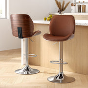 Darrahopens Furniture > Bar Stools & Chairs > Table & Bar Stools Artiss 2X Bar Stools Bentwood Adjustable Kitchen Counter Chair Leather Brown