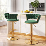 Darrahopens Furniture > Bar Stools & Chairs > Table & Bar Stools Artiss 2x Bar Stools Gas Lift Adjustable Velvet Woven Backrest Vivien Green In Australia - Darrahopens