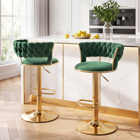 Darrahopens Furniture > Bar Stools & Chairs > Table & Bar Stools Artiss 2x Bar Stools Gas Lift Adjustable Velvet Woven Backrest Vivien Green In Australia - Darrahopens