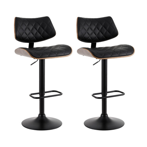 Darrahopens Furniture > Bar Stools & Chairs > Table & Bar Stools Artiss 2x Bar Stools Kitchen Dining Chairs Gas Lift Stool Wooden Leather Black