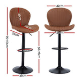 Darrahopens Furniture > Bar Stools & Chairs > Table & Bar Stools Artiss 2x Bar Stools Kitchen Swivel Gas Lift Counter Chair Shell Leather Brown